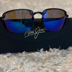 Maui Jim Black Frame Sunglasses with Blue Lenses